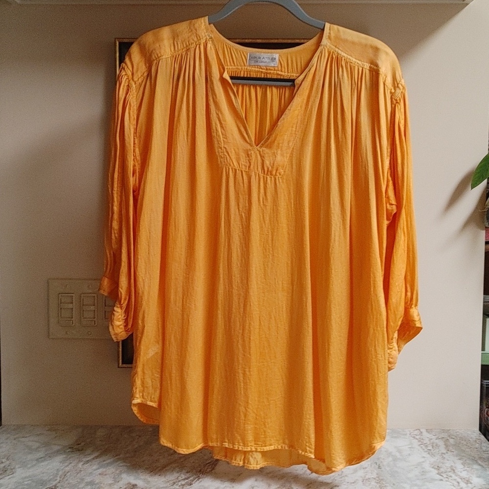 Vintage Jaipur Atelier Los Angeles Orange Silk Painter's Peasant Blouse